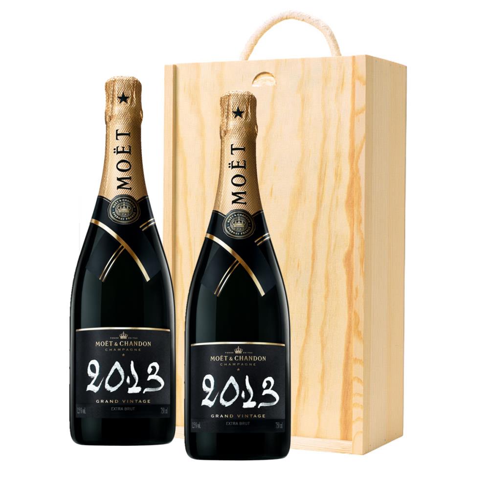 Moet And Chandon Brut Vintage 2013 Champagne 75cl Twin Pine Wooden Gift Box (2x75cl)